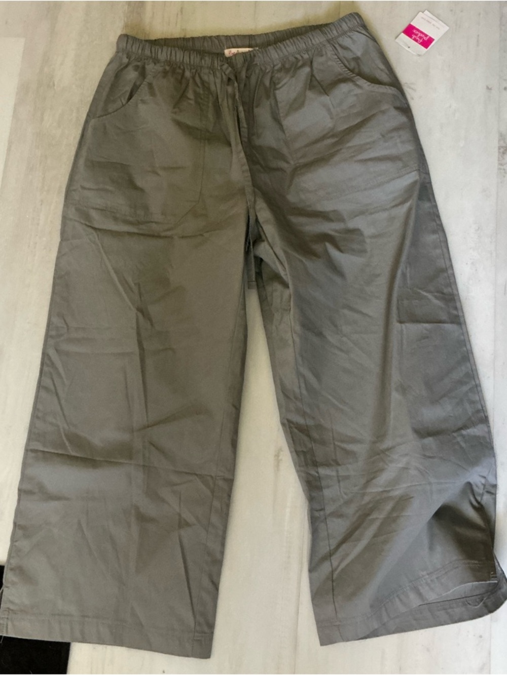 Fresh Produce Cotton Capri Pants Grey Smoke Wide-Leg with Pockets Elastic Waist